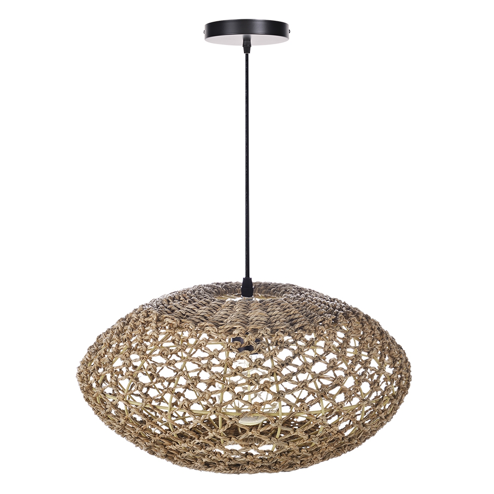 Natural Pastoral Style Oval Seagrass Rattan Pendant Light
