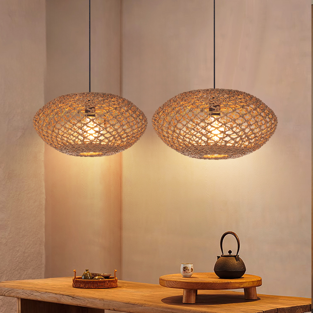 Natural Pastoral Style Oval Seagrass Rattan Pendant Light