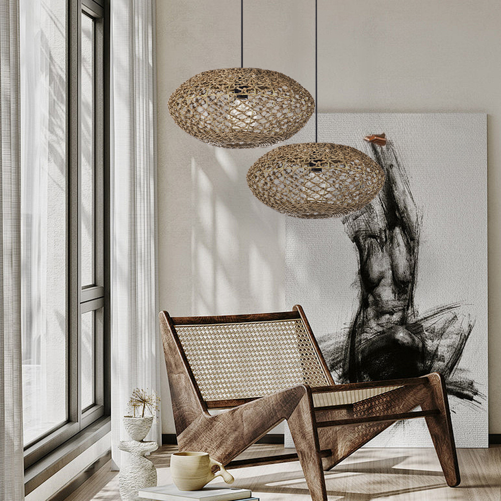 Natural Pastoral Style Oval Seagrass Rattan Pendant Light