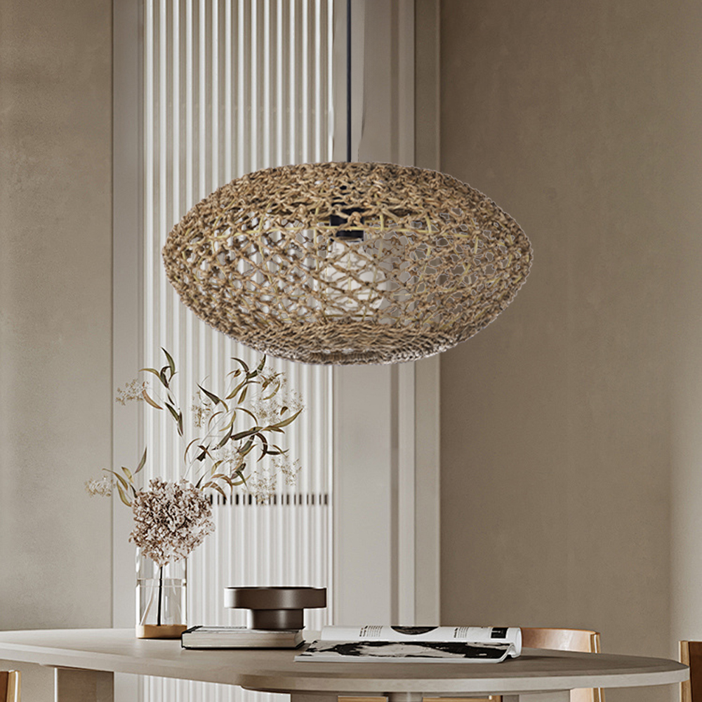 Natural Pastoral Style Oval Seagrass Rattan Pendant Light