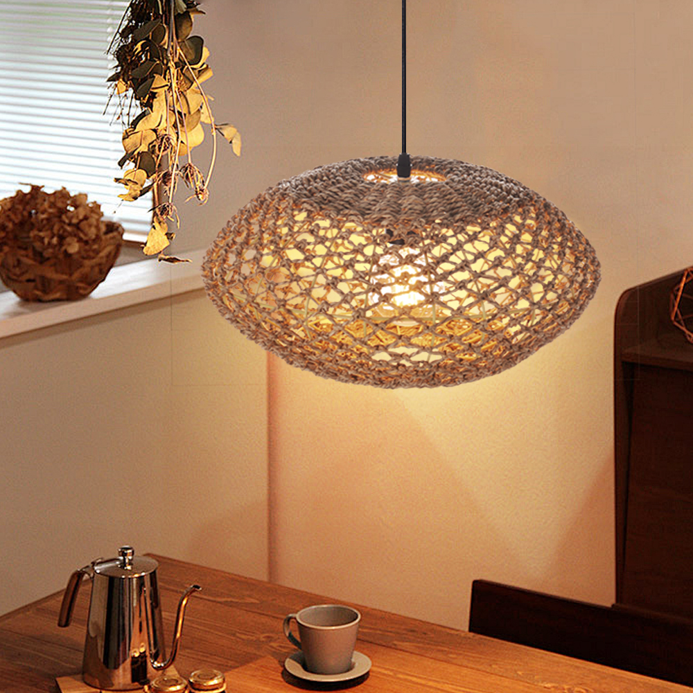 Natural Pastoral Style Oval Seagrass Rattan Pendant Light