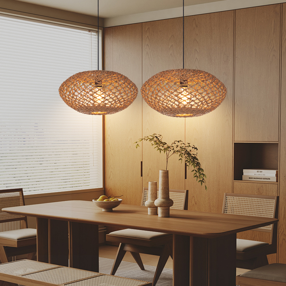 Natural Pastoral Style Oval Seagrass Rattan Pendant Light