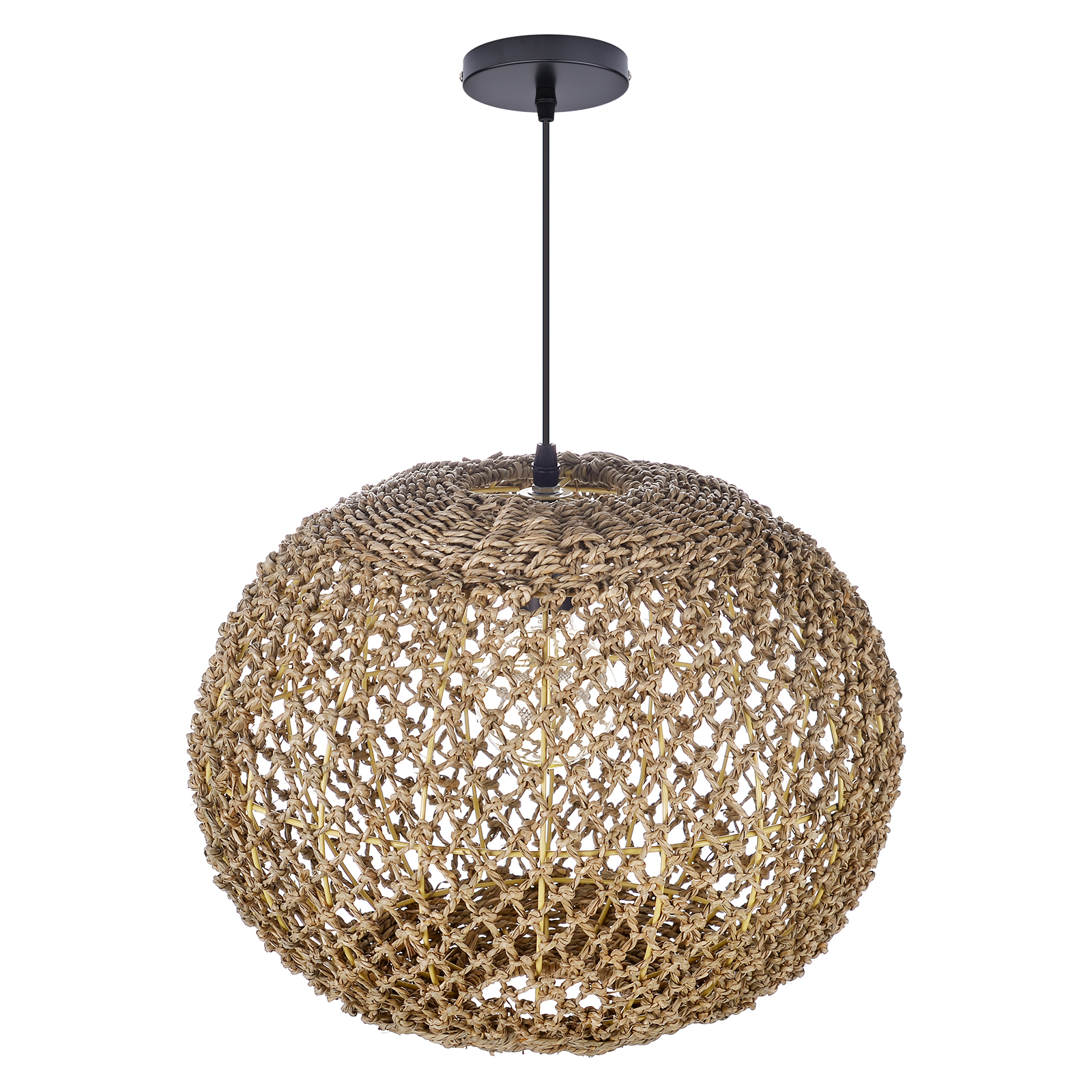 Spherical Hand-woven Seagrass Rattan Pendant Light