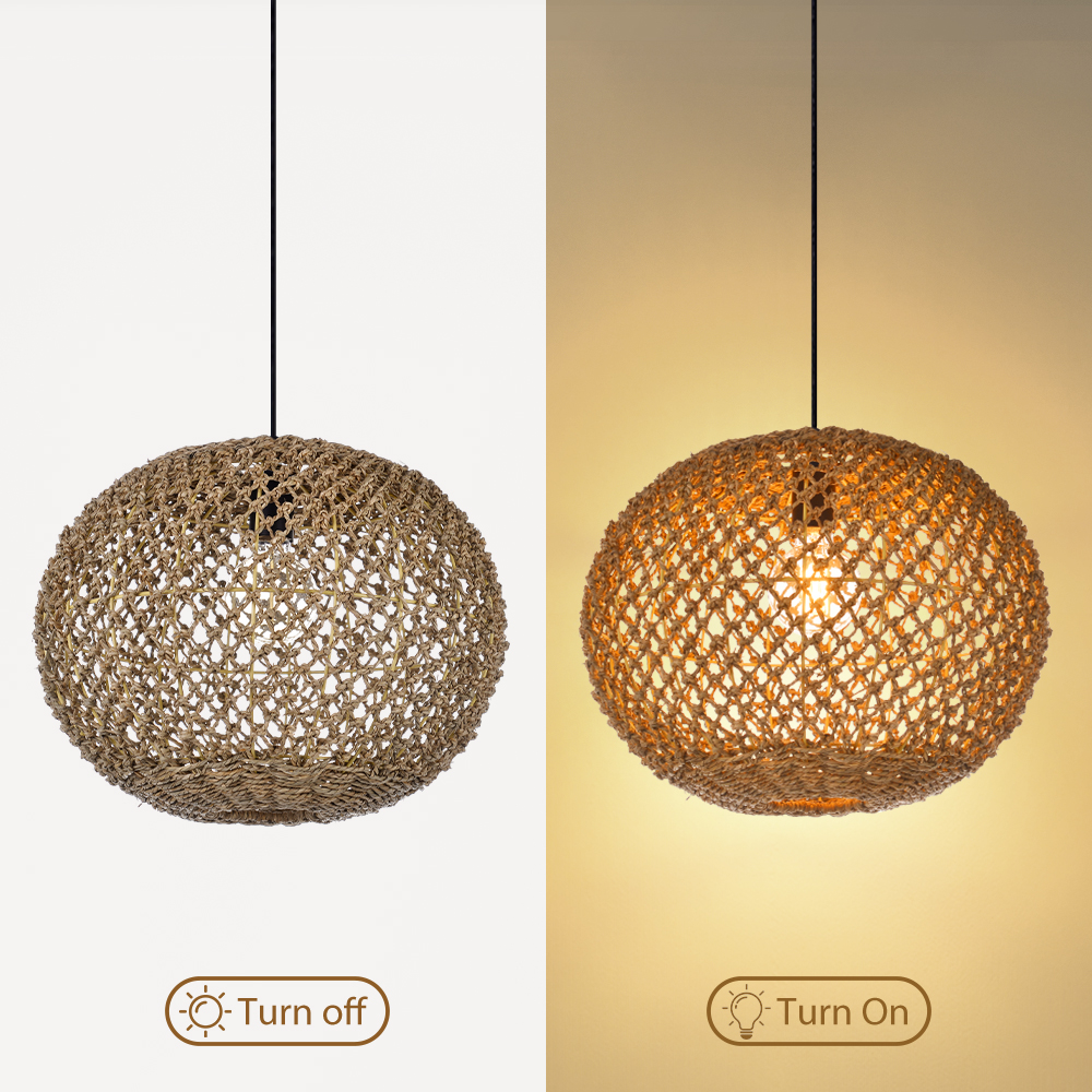 Spherical Hand-woven Seagrass Rattan Pendant Light