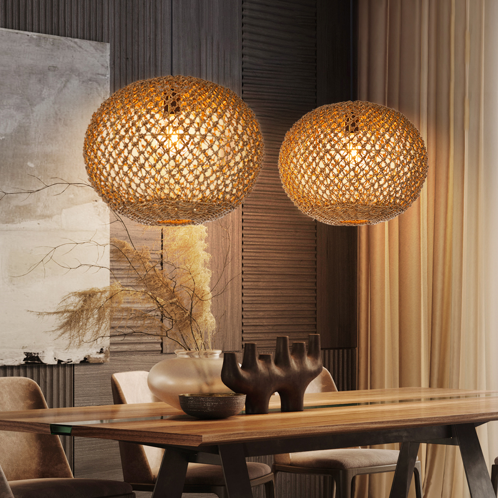 Spherical Hand-woven Seagrass Rattan Pendant Light