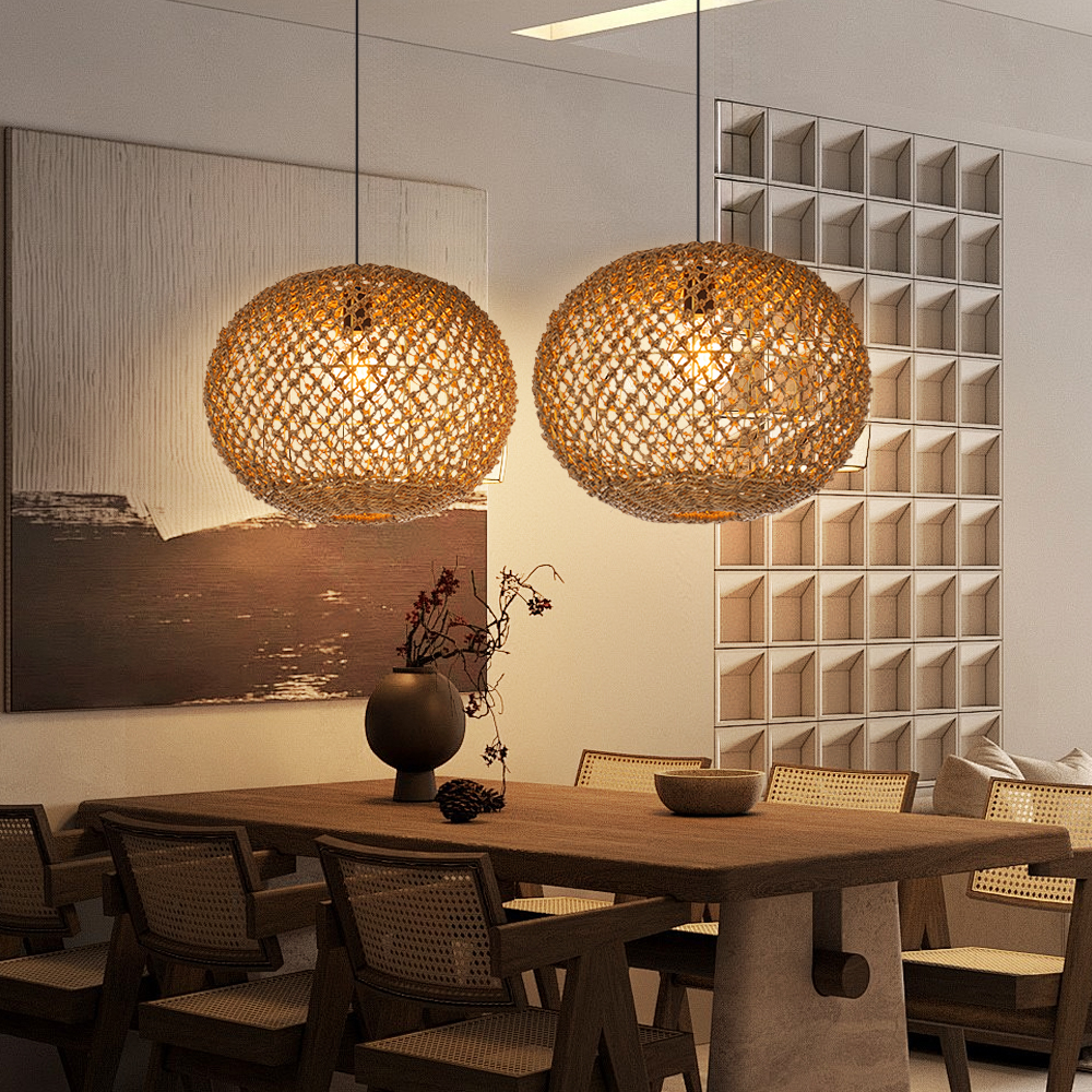 Spherical Hand-woven Seagrass Rattan Pendant Light