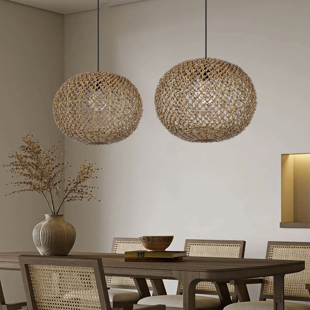 Spherical Hand-woven Seagrass Rattan Pendant Light