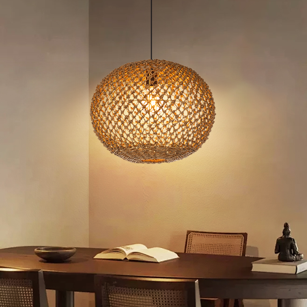 Spherical Hand-woven Seagrass Rattan Pendant Light