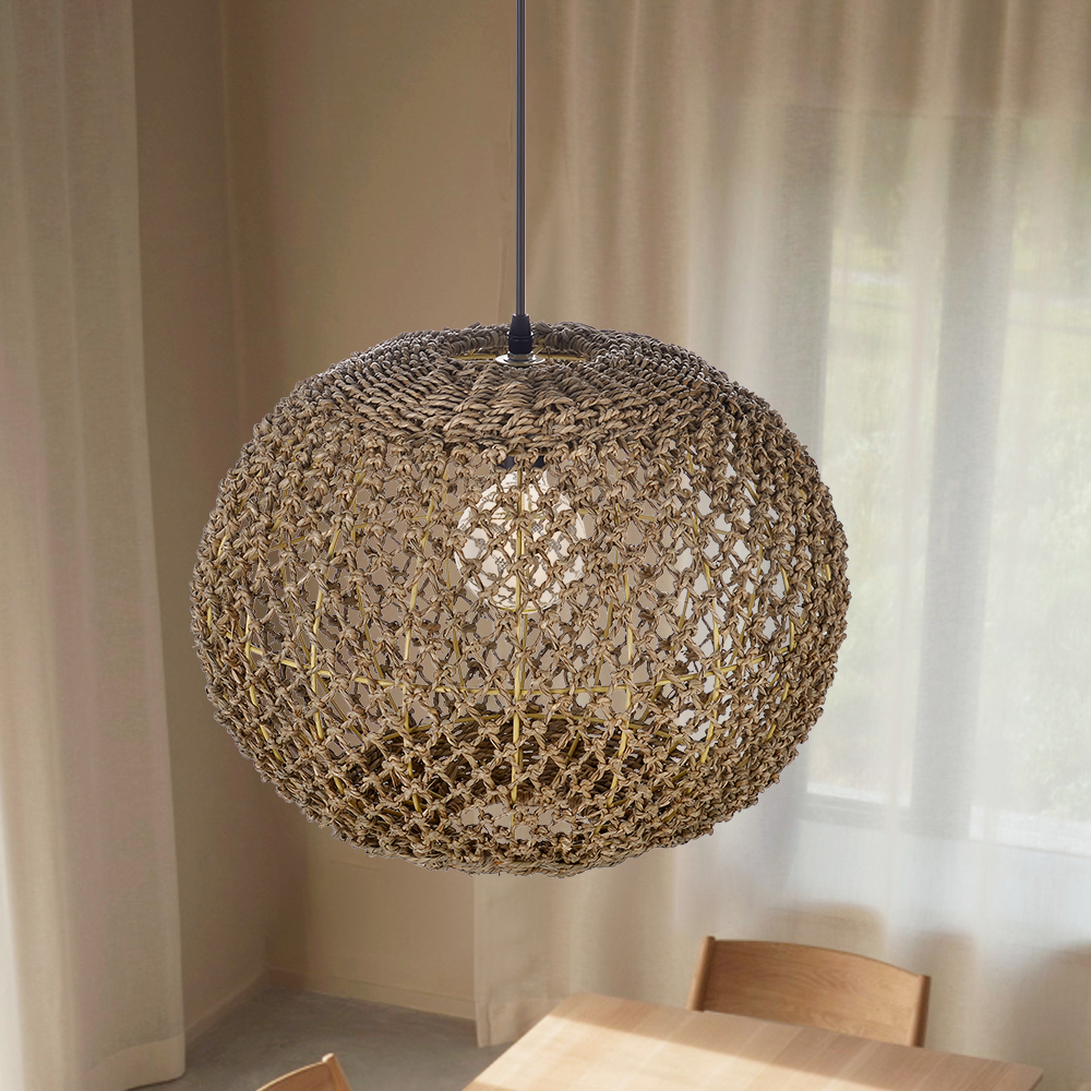 Spherical Hand-woven Seagrass Rattan Pendant Light