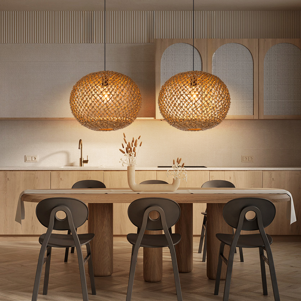 Spherical Hand-woven Seagrass Rattan Pendant Light