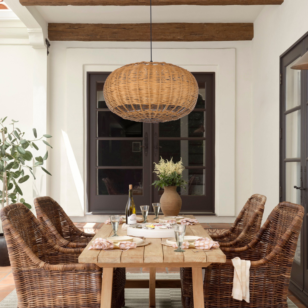 Rattan Chandelier Retro Wabi-sabi  Style Dining Room Pendant Light