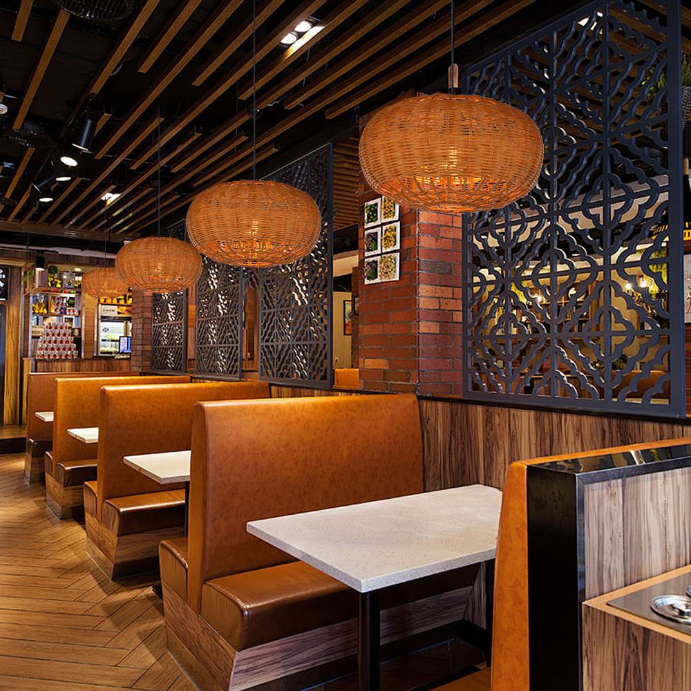 Rattan Chandelier Retro Wabi-sabi  Style Dining Room Pendant Light