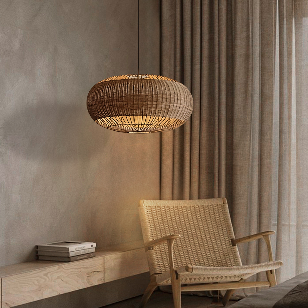 Rattan Chandelier Retro Wabi-sabi  Style Dining Room Pendant Light