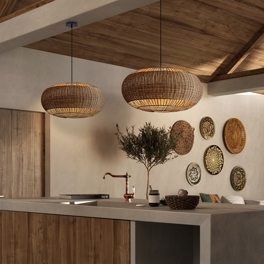 Rattan Chandelier Retro Wabi-sabi  Style Dining Room Pendant Light