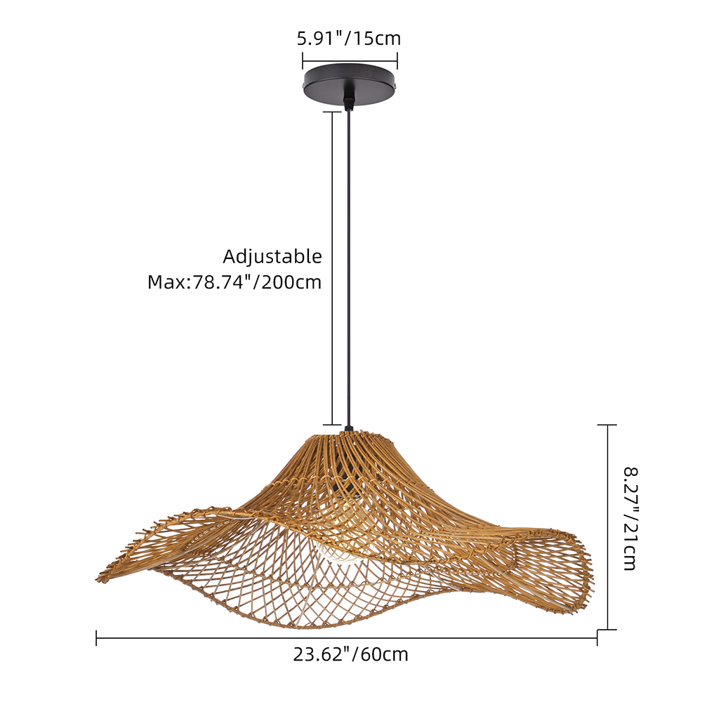 Handwoven Rattan Wave Pendant Light Wabi-Sabi Style Dining Room Decor Lamp