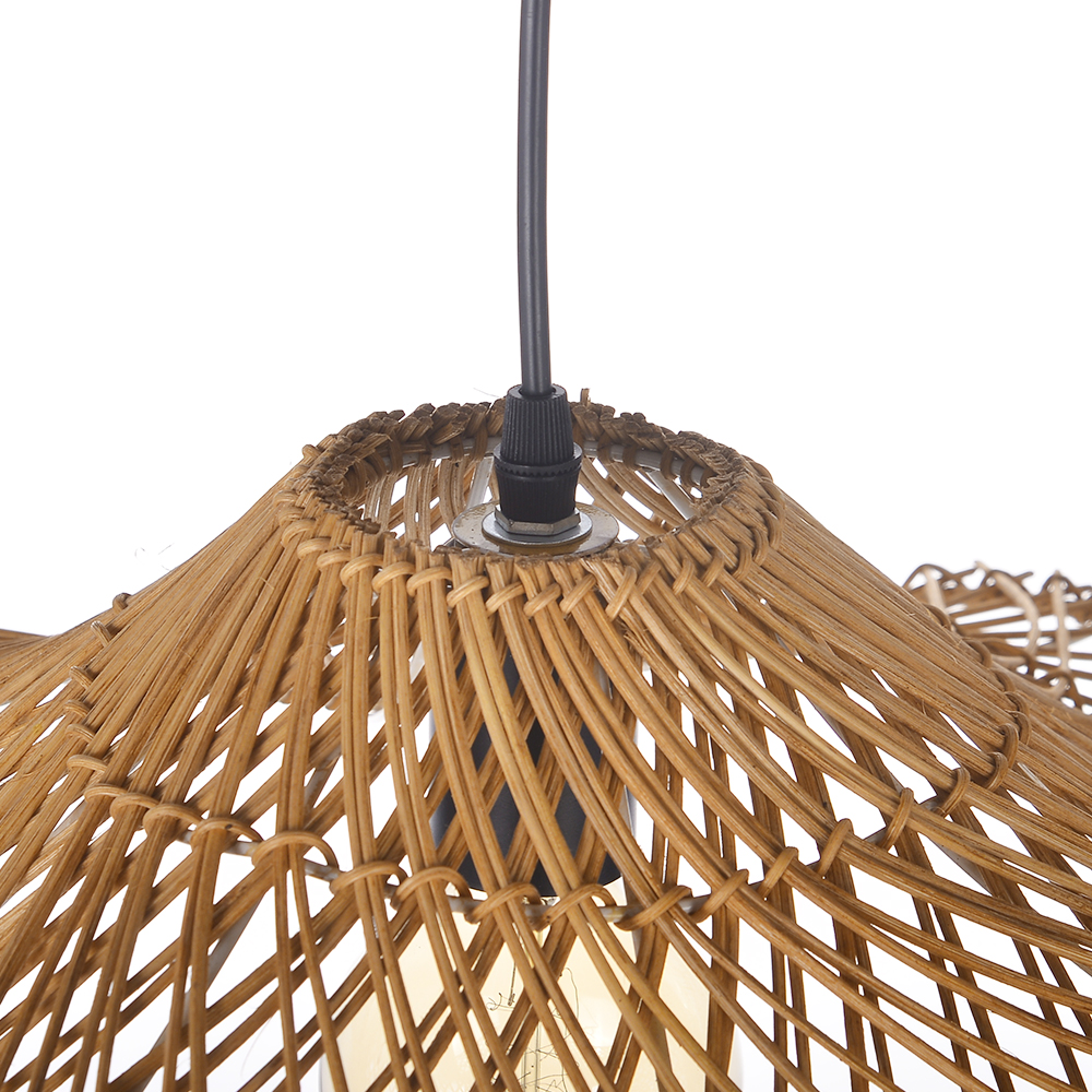 Handwoven Rattan Wave Pendant Light Wabi-Sabi Style Dining Room Decor Lamp