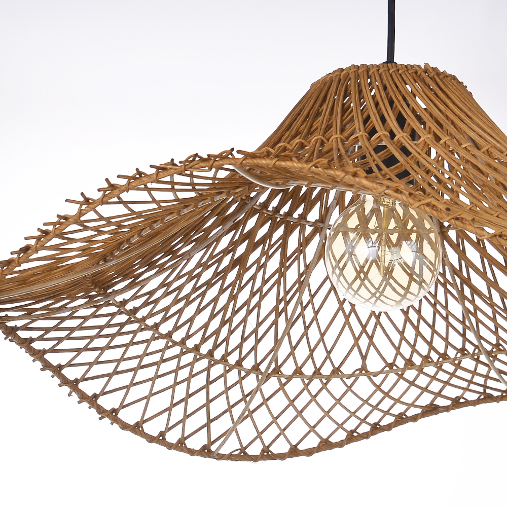 Handwoven Rattan Wave Pendant Light Wabi-Sabi Style Dining Room Decor Lamp