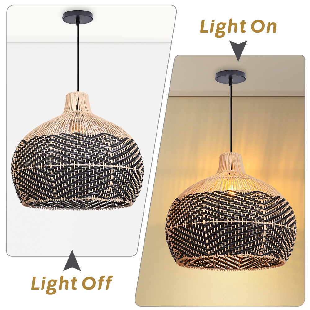 Wabi-sabi Style Home Kitchen Hanging Lamp Black Pattern Rattan Pendant Light