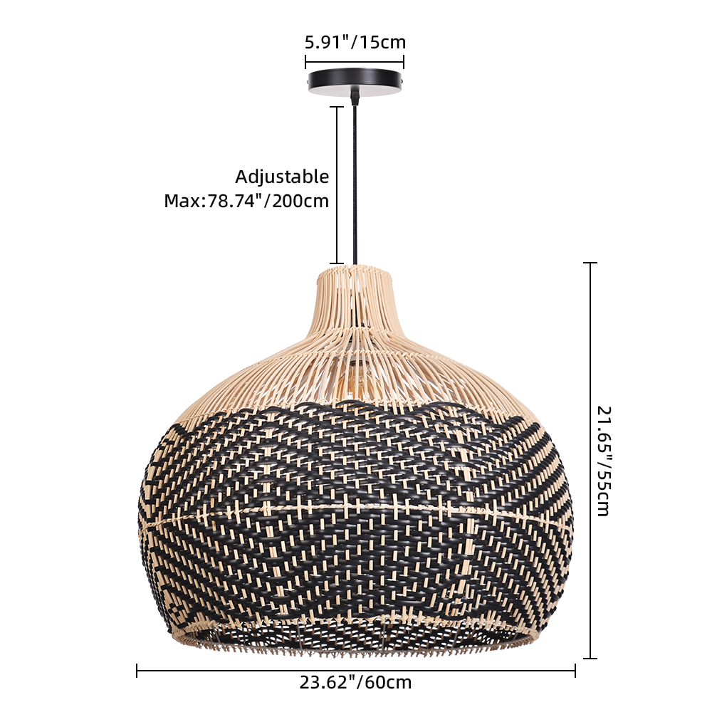 Wabi-sabi Style Home Kitchen Hanging Lamp Black Pattern Rattan Pendant Light