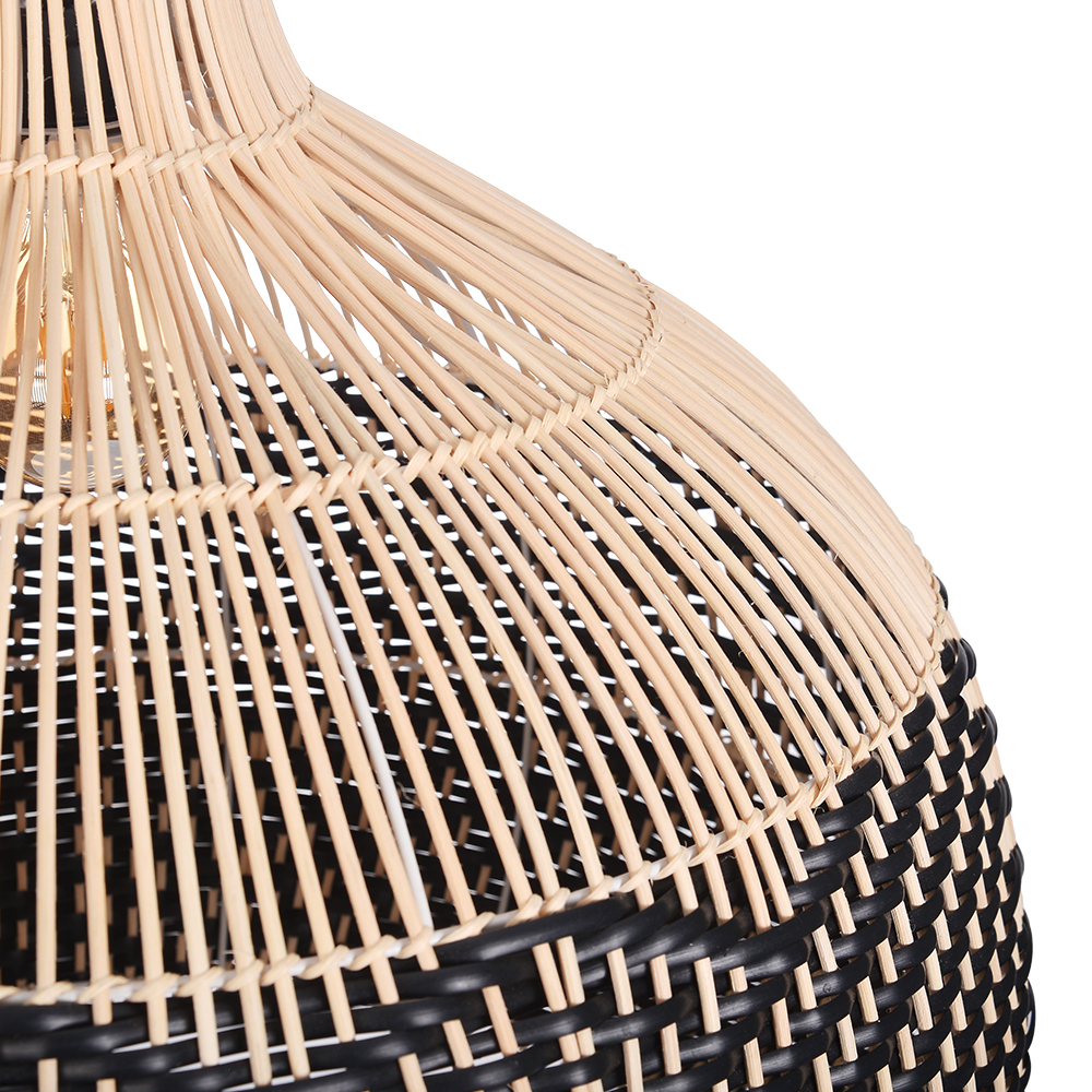 Wabi-sabi Style Home Kitchen Hanging Lamp Black Pattern Rattan Pendant Light