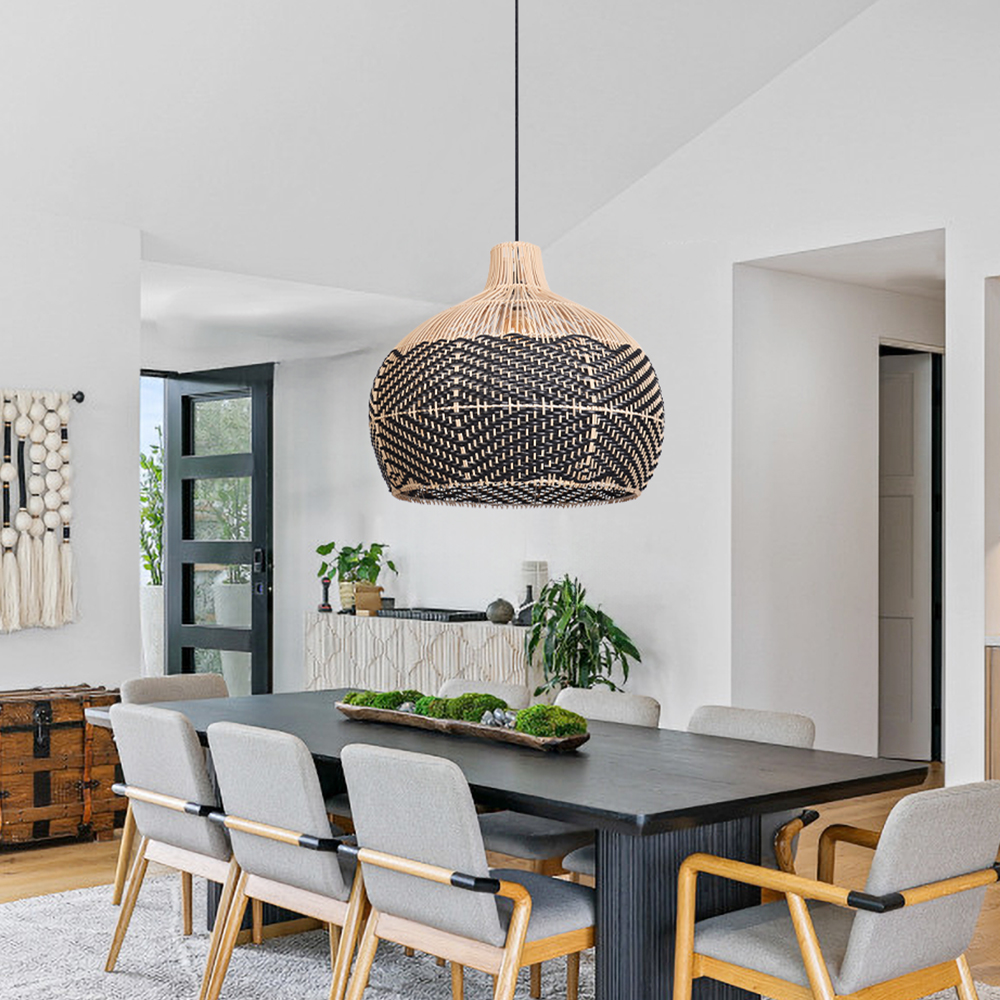 Wabi-sabi Style Home Kitchen Hanging Lamp Black Pattern Rattan Pendant Light