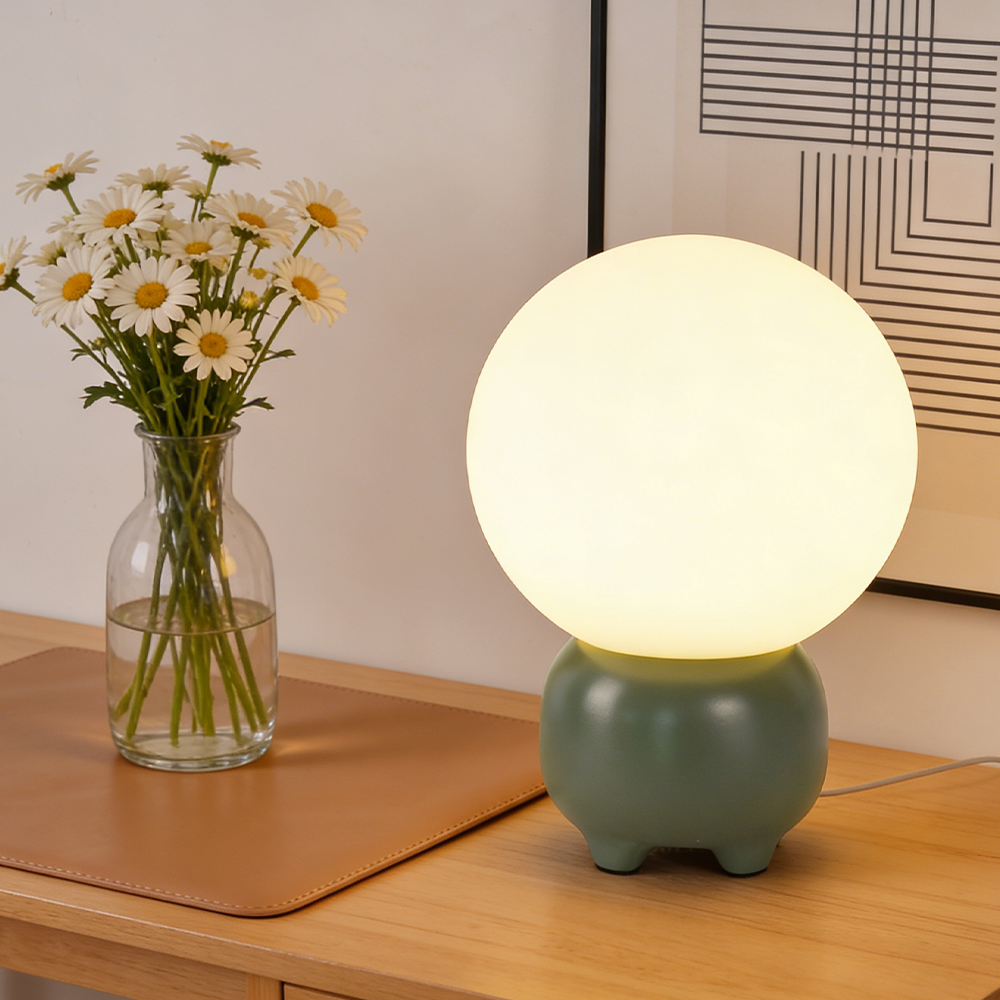Minimalist Globe Table Lamp with Chubby Base Cozy Bedroom Lighting