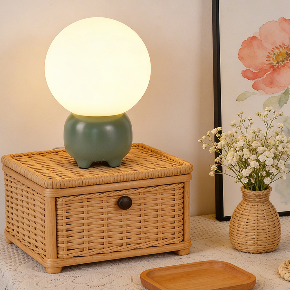 Minimalist Globe Table Lamp with Chubby Base Cozy Bedroom Lighting