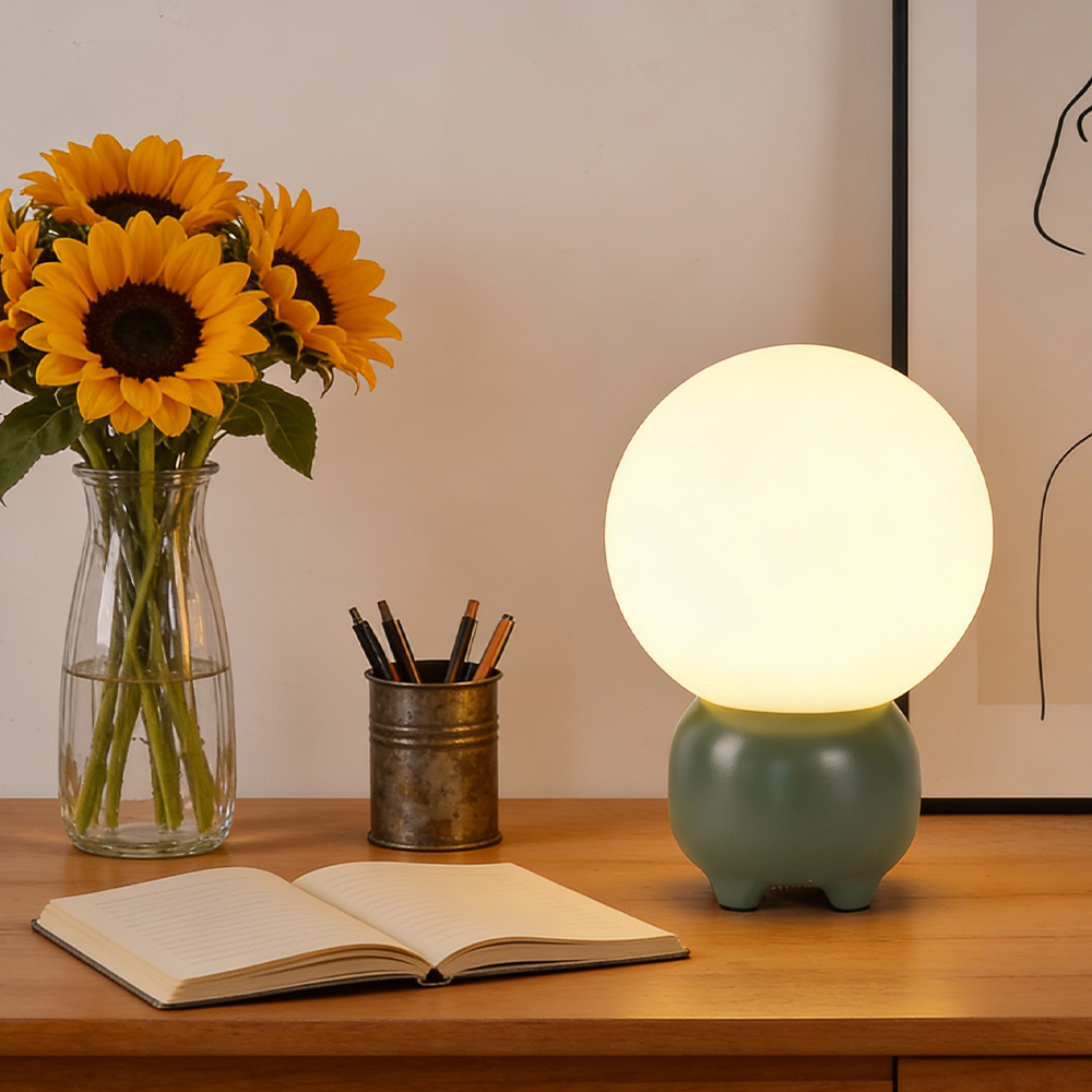 Minimalist Globe Table Lamp with Chubby Base Cozy Bedroom Lighting