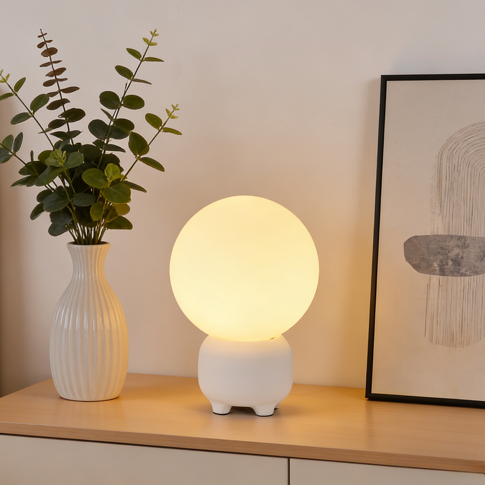 Minimalist Globe Table Lamp with Chubby Base Cozy Bedroom Lighting