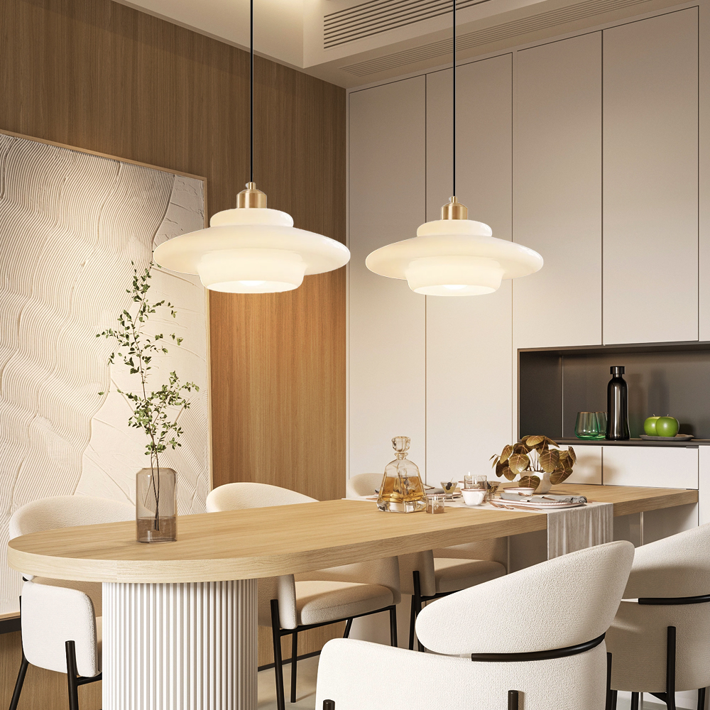 Mid Century Style Milk White Glass Pendant Light