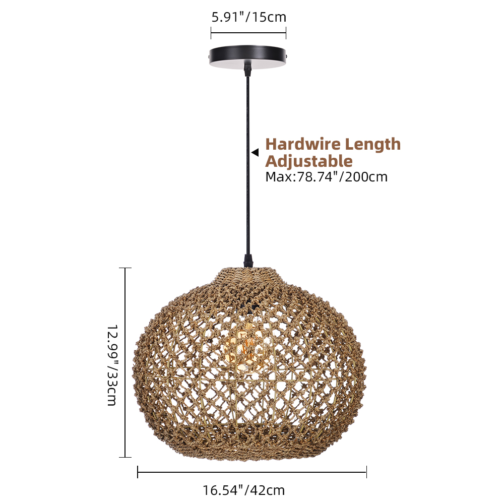 Japanese Style Wicker Pendant Light Dining Room Round Lampshade