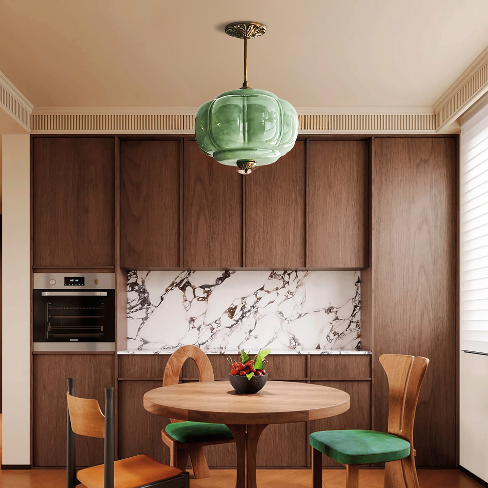 Vintage Simple Glass Pumpkin Pendant Light Kitchen Island Lighting