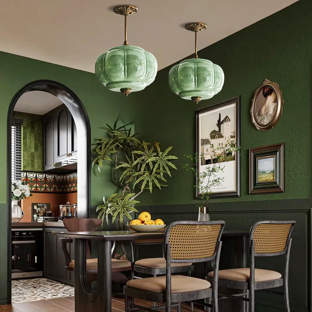 Vintage Simple Glass Pumpkin Pendant Light Kitchen Island Lighting