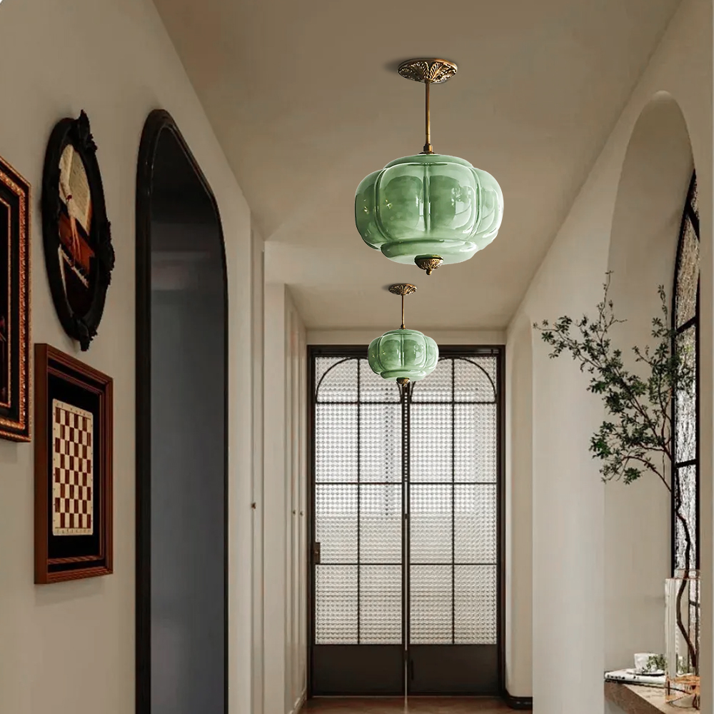 Vintage Simple Glass Pumpkin Pendant Light Kitchen Island Lighting