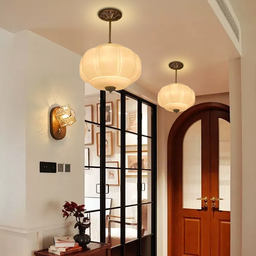 Vintage Simple Glass Pumpkin Pendant Light Kitchen Island Lighting