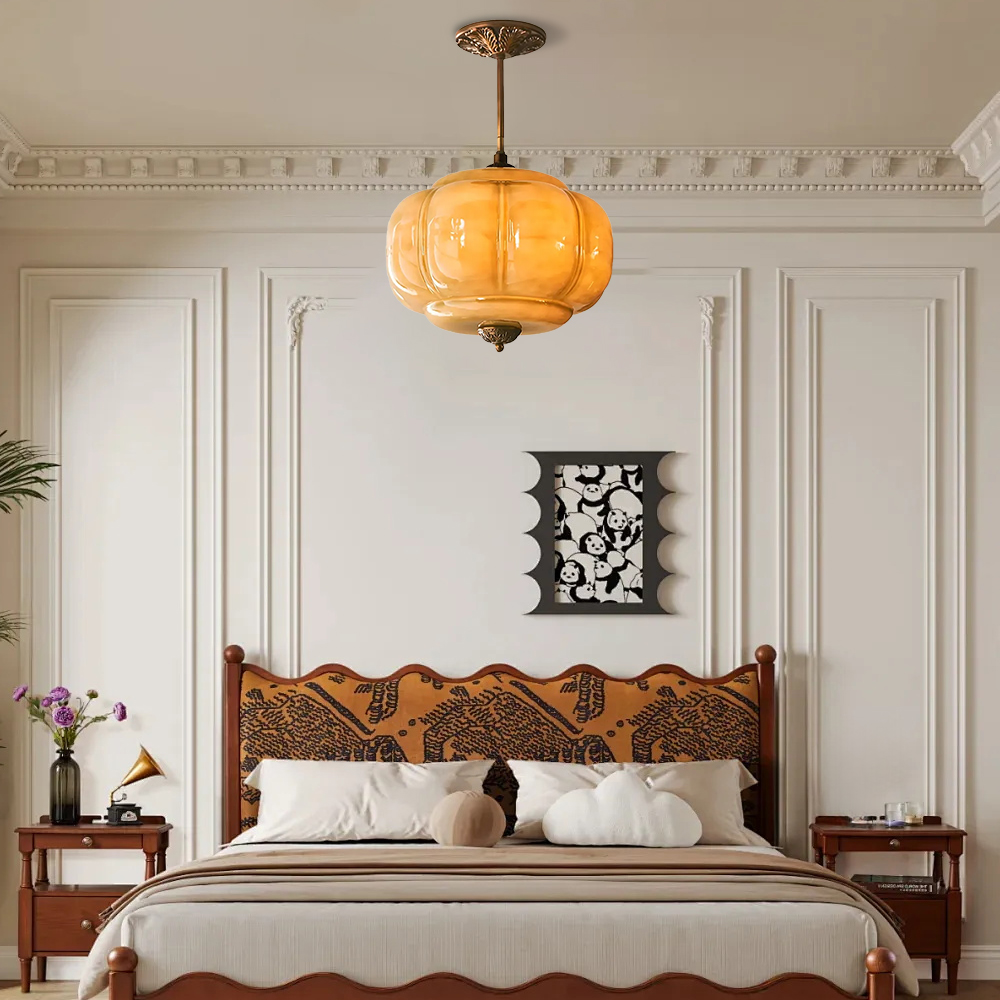 Vintage Simple Glass Pumpkin Pendant Light Kitchen Island Lighting