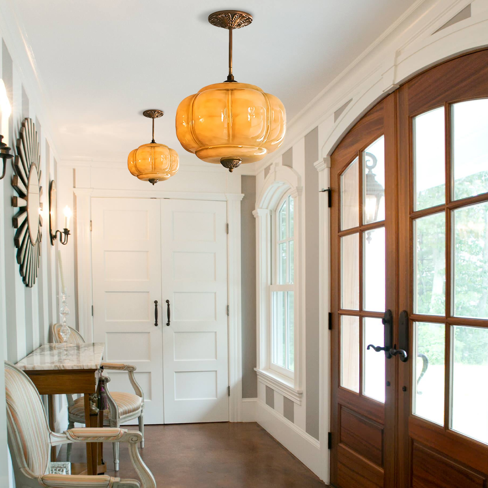 Vintage Simple Glass Pumpkin Pendant Light Kitchen Island Lighting