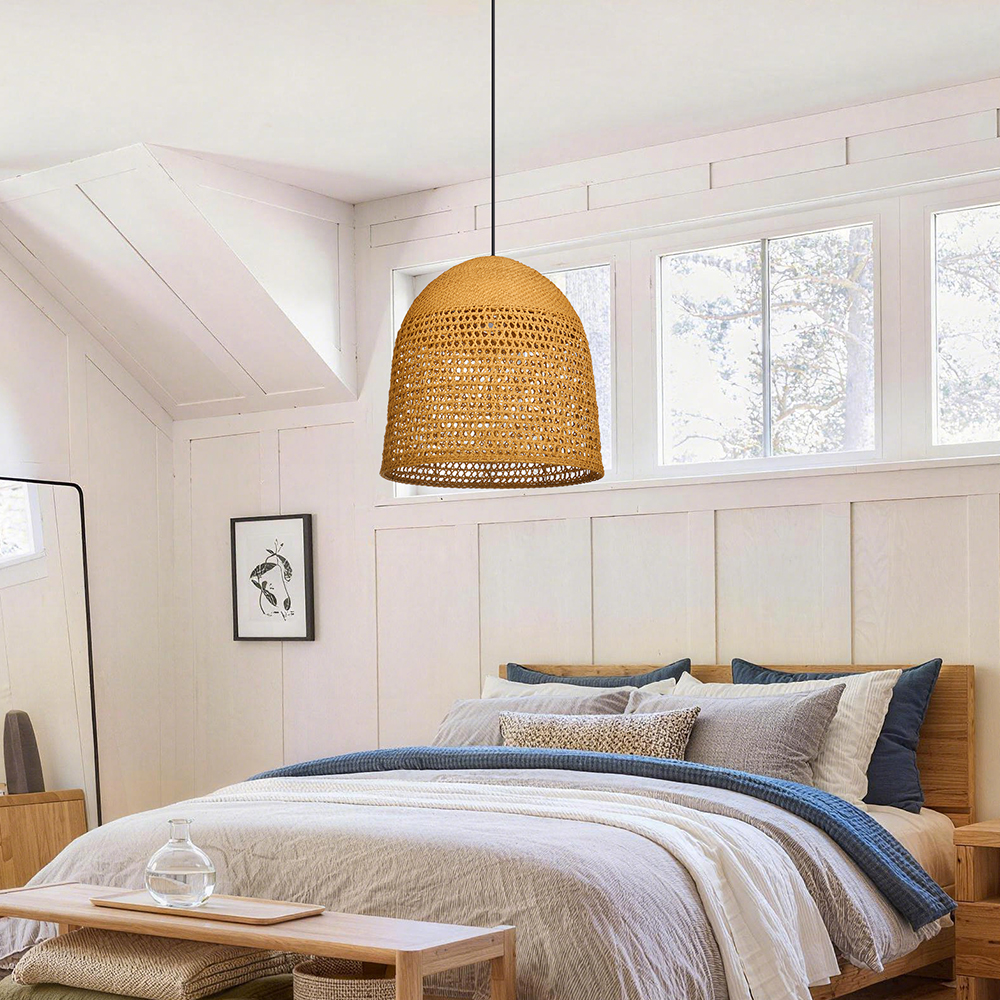 Handwoven Natural Rattan Pendant Light for Modern Farmhouse Kitchen Island