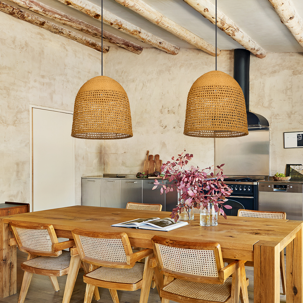 Handwoven Natural Rattan Pendant Light for Modern Farmhouse Kitchen Island