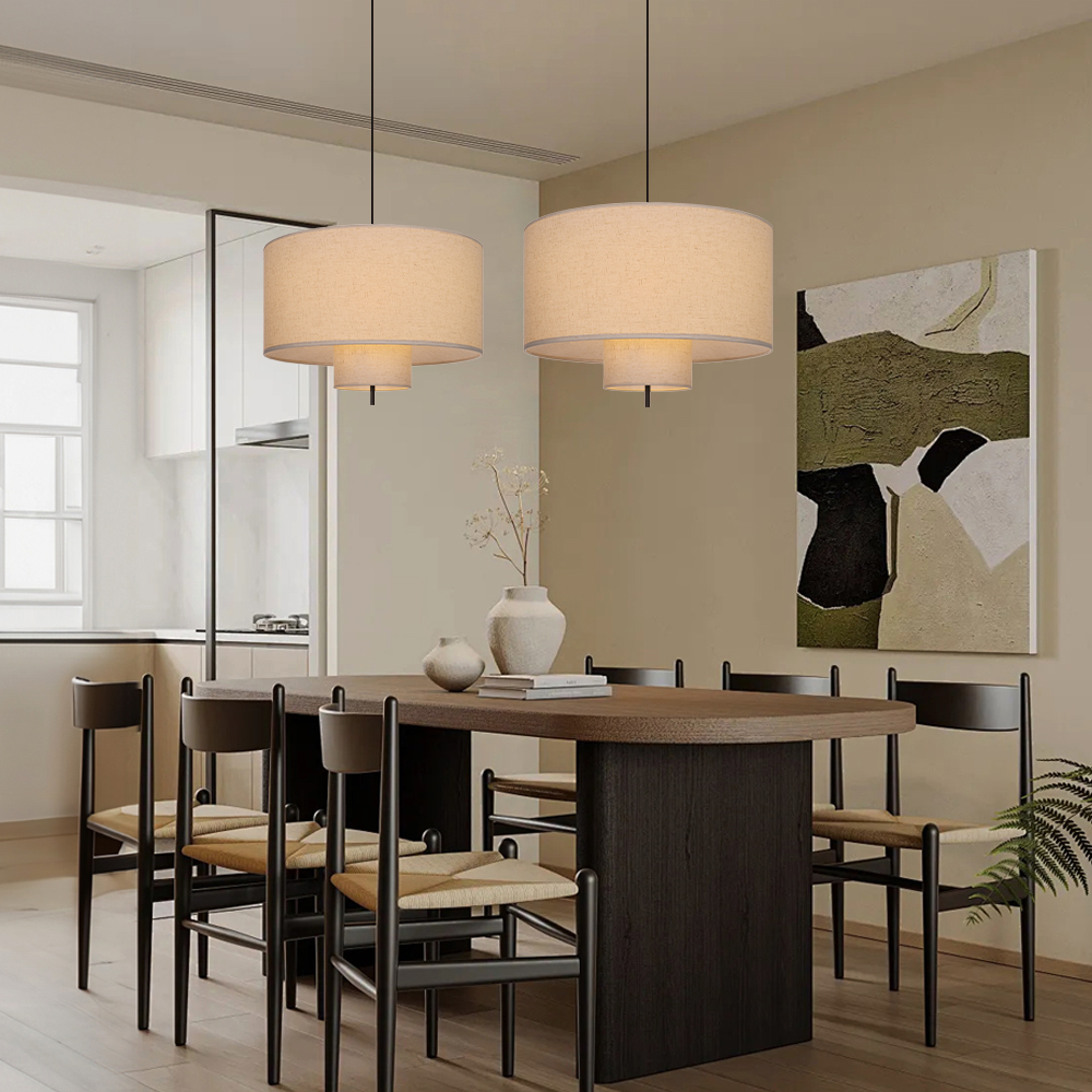Japanese Style Double Layer Fabric Pendant Light Living Room Fixtures