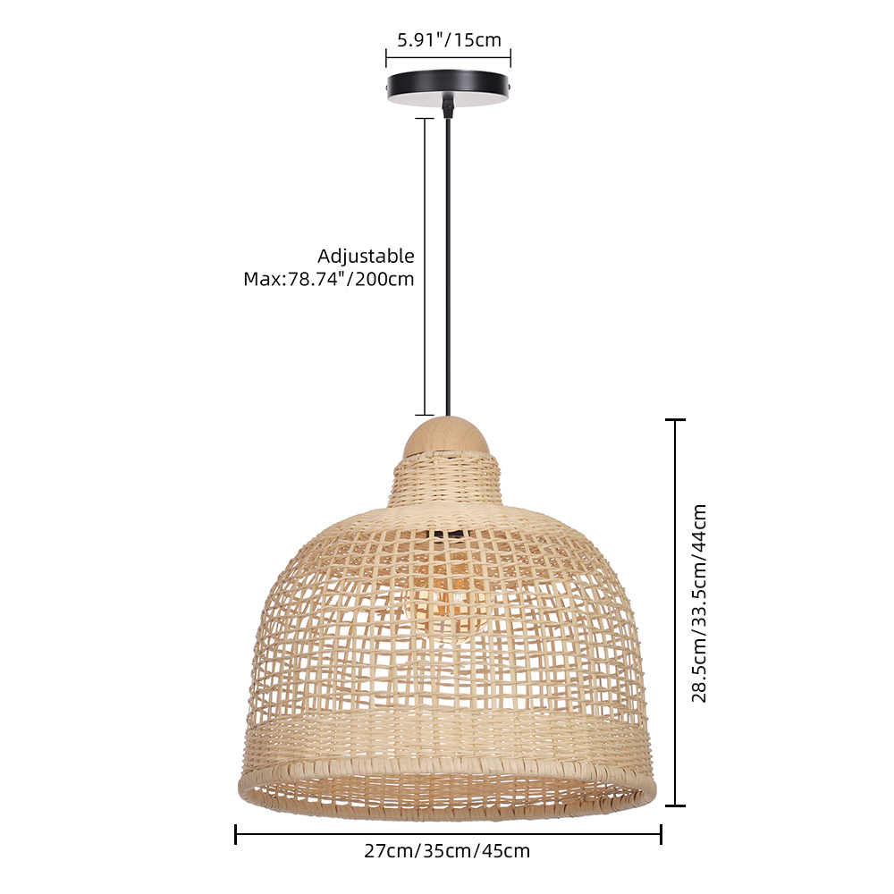 Japanese Style Grid Hand-woven Rattan Dining Table Pendant Light