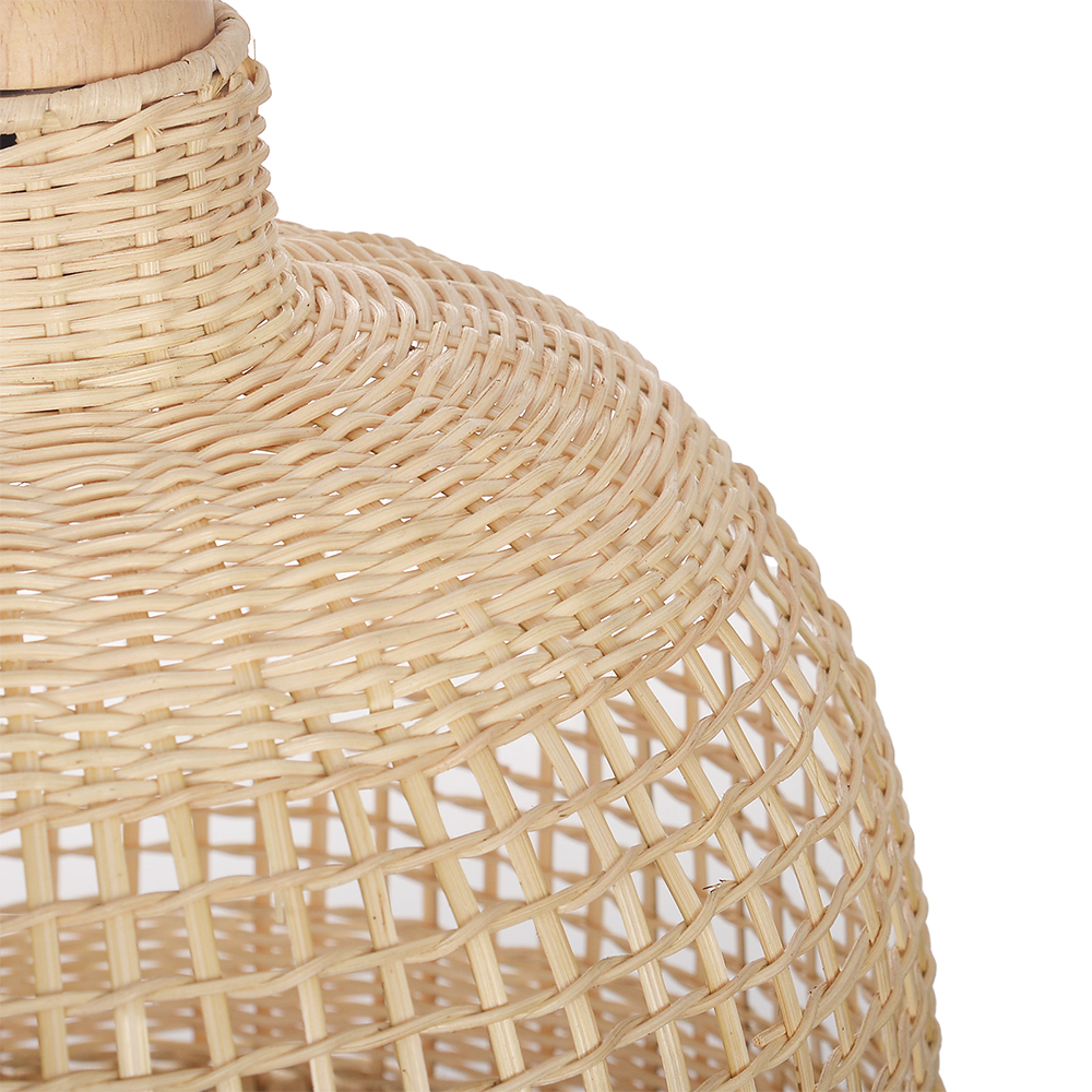 Japanese Style Grid Hand-woven Rattan Dining Table Pendant Light