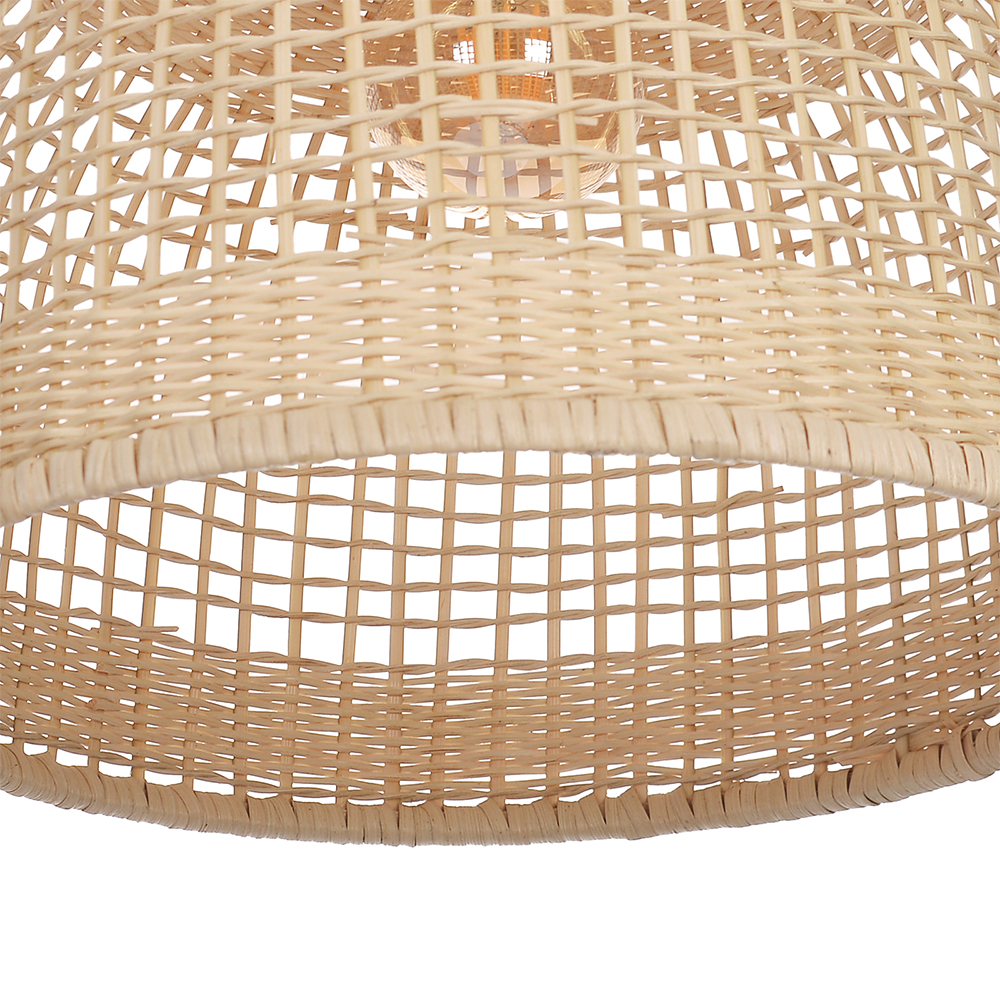 Japanese Style Grid Hand-woven Rattan Dining Table Pendant Light