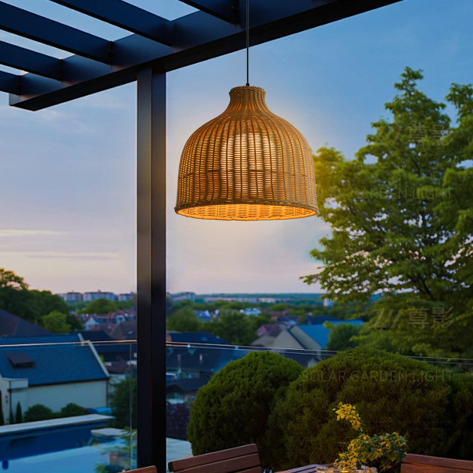 Japanese Style Outdoor Waterproof Rattan Pendant Light Garden Terrace Chandelier