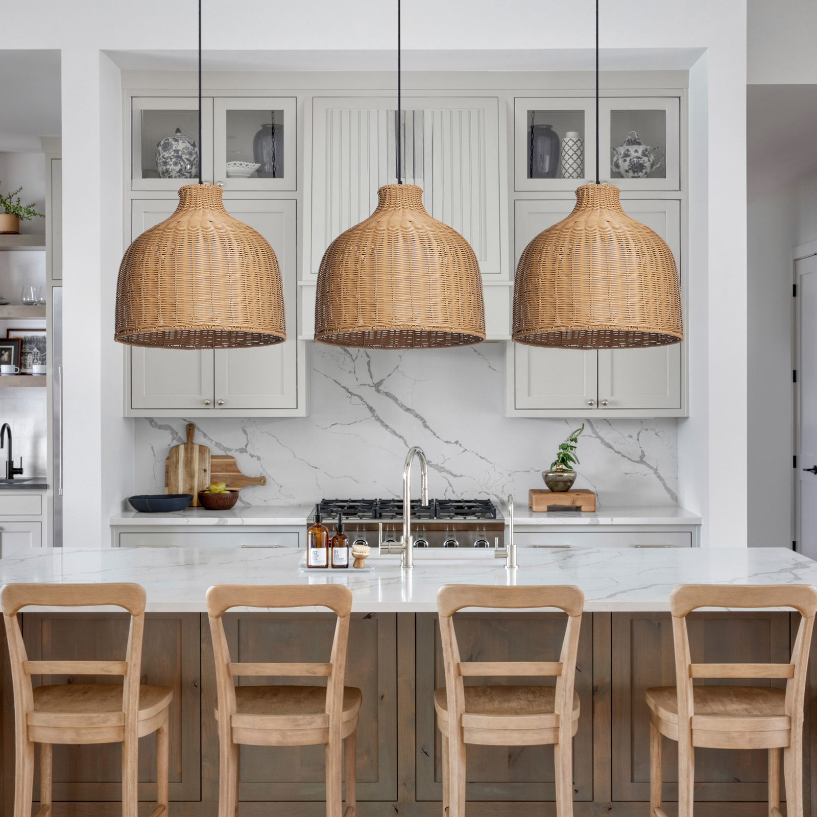 Japanese Style Outdoor Waterproof Rattan Pendant Light Garden Terrace Chandelier