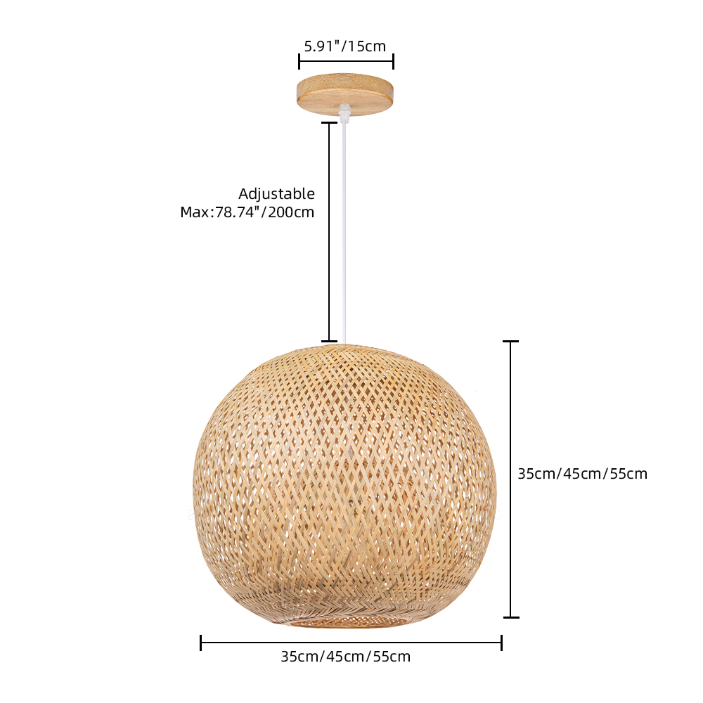 Japanese-style Handwoven Bamboo Spherical Pendant Lampshade for Dining Room