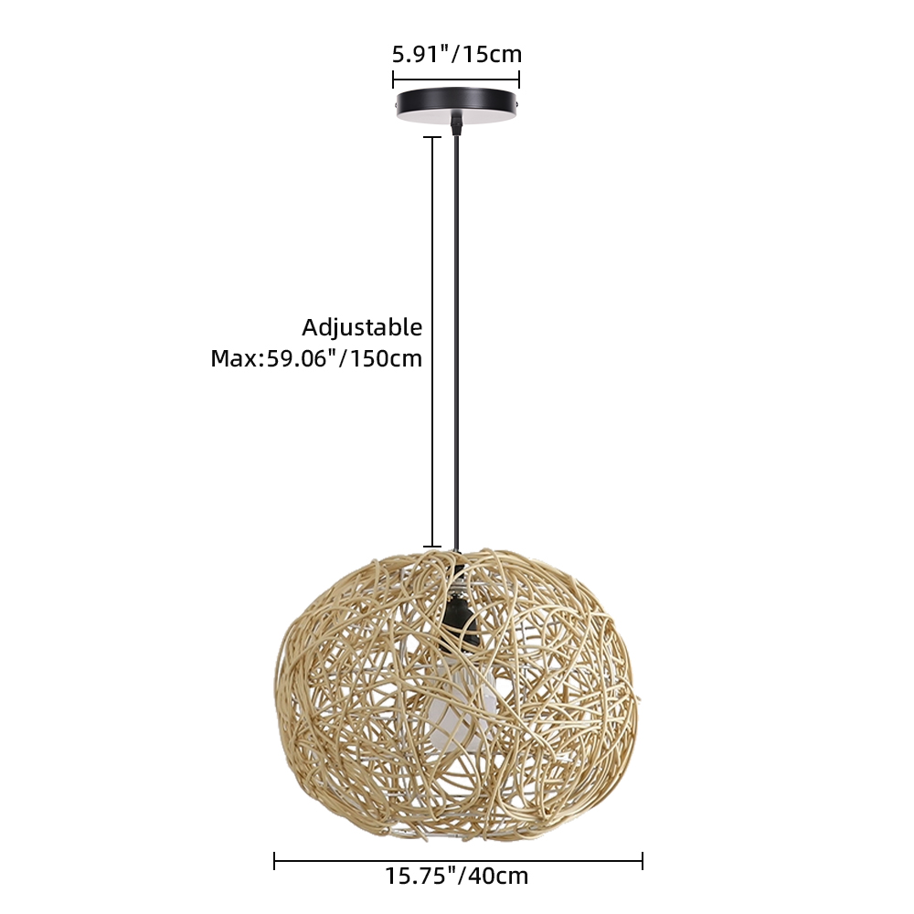 Outdoor Waterproof Rattan Pendant Light Courtyard Garden Hanging Lamp