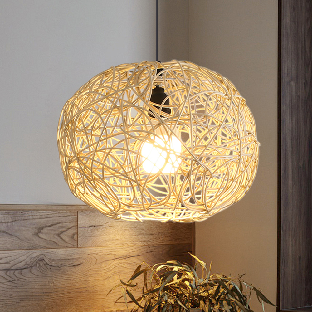Outdoor Waterproof Rattan Pendant Light Courtyard Garden Hanging Lamp