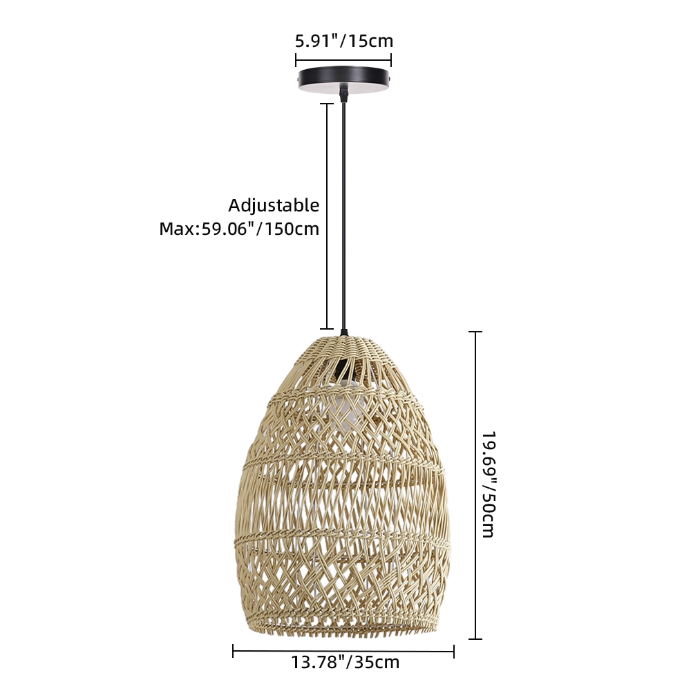 Outdoor Waterproof Rattan Pendant Light Courtyard Garden Hanging Lamp