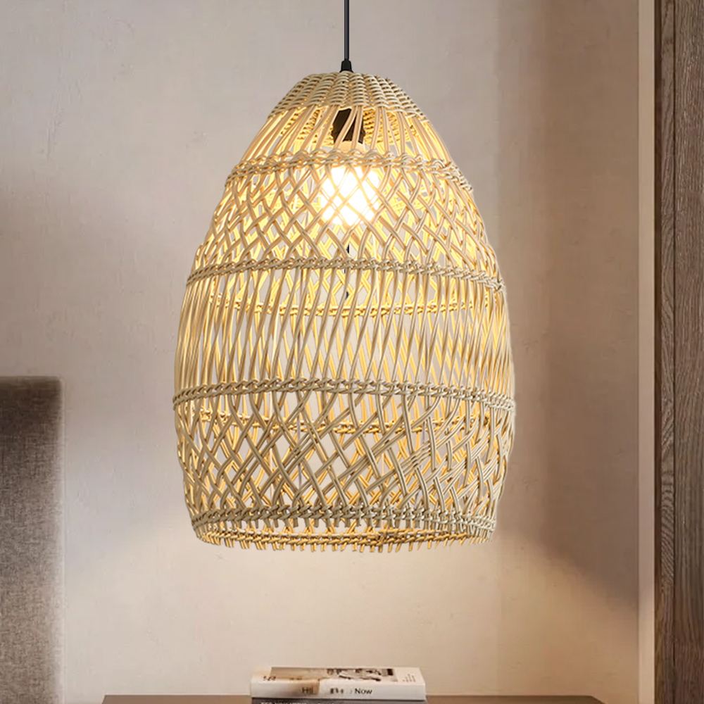 Outdoor Waterproof Rattan Pendant Light Courtyard Garden Hanging Lamp